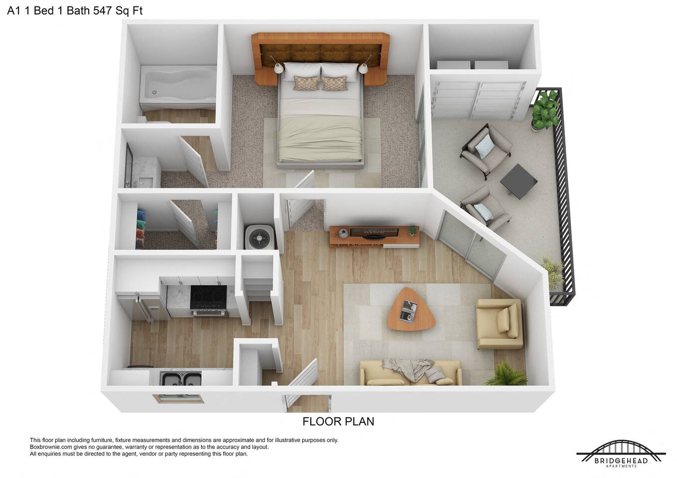 Floorplan diagram for A1, showing 1 bedroom