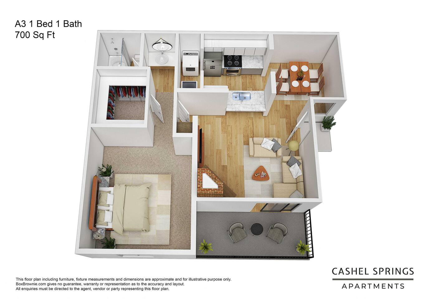 Floorplan diagram for A3, showing 1 bedroom