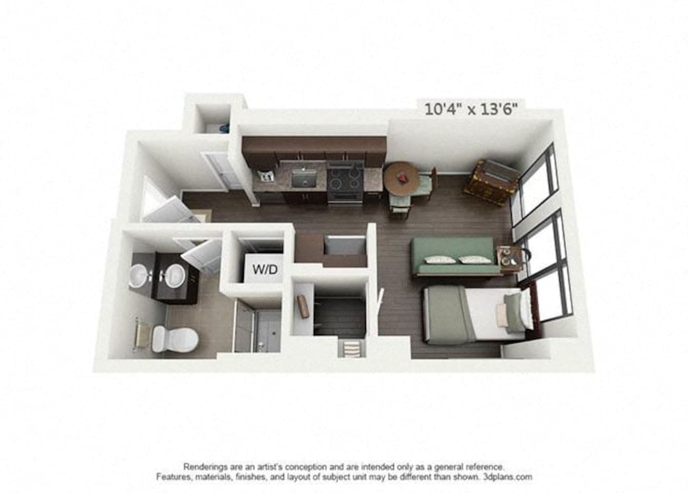 Floorplan diagram for E1A, showing Studio