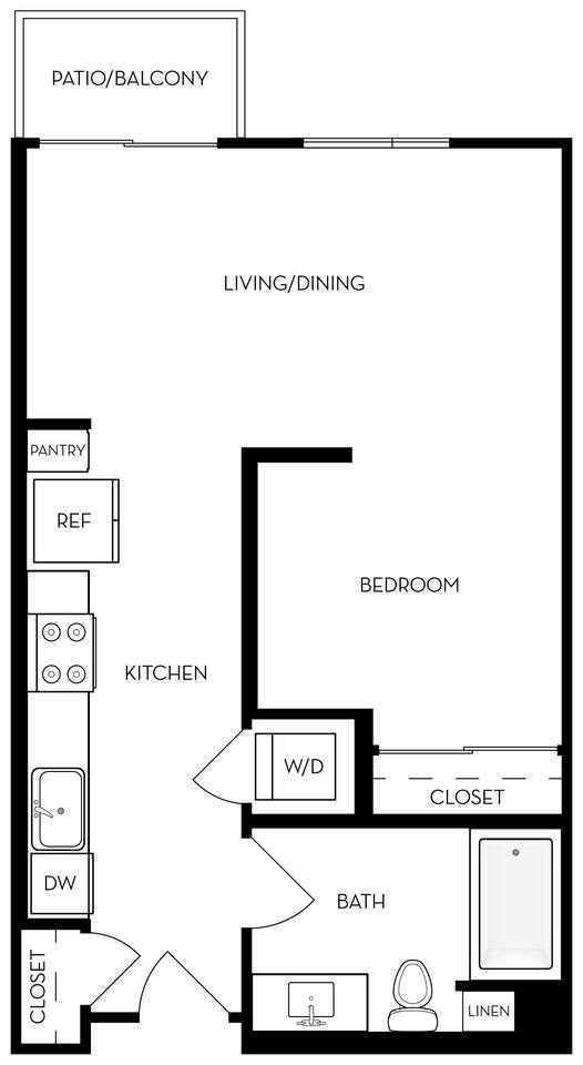 Floorplan diagram for E1 - Junior 1BR 1BA Flat, showing Studio