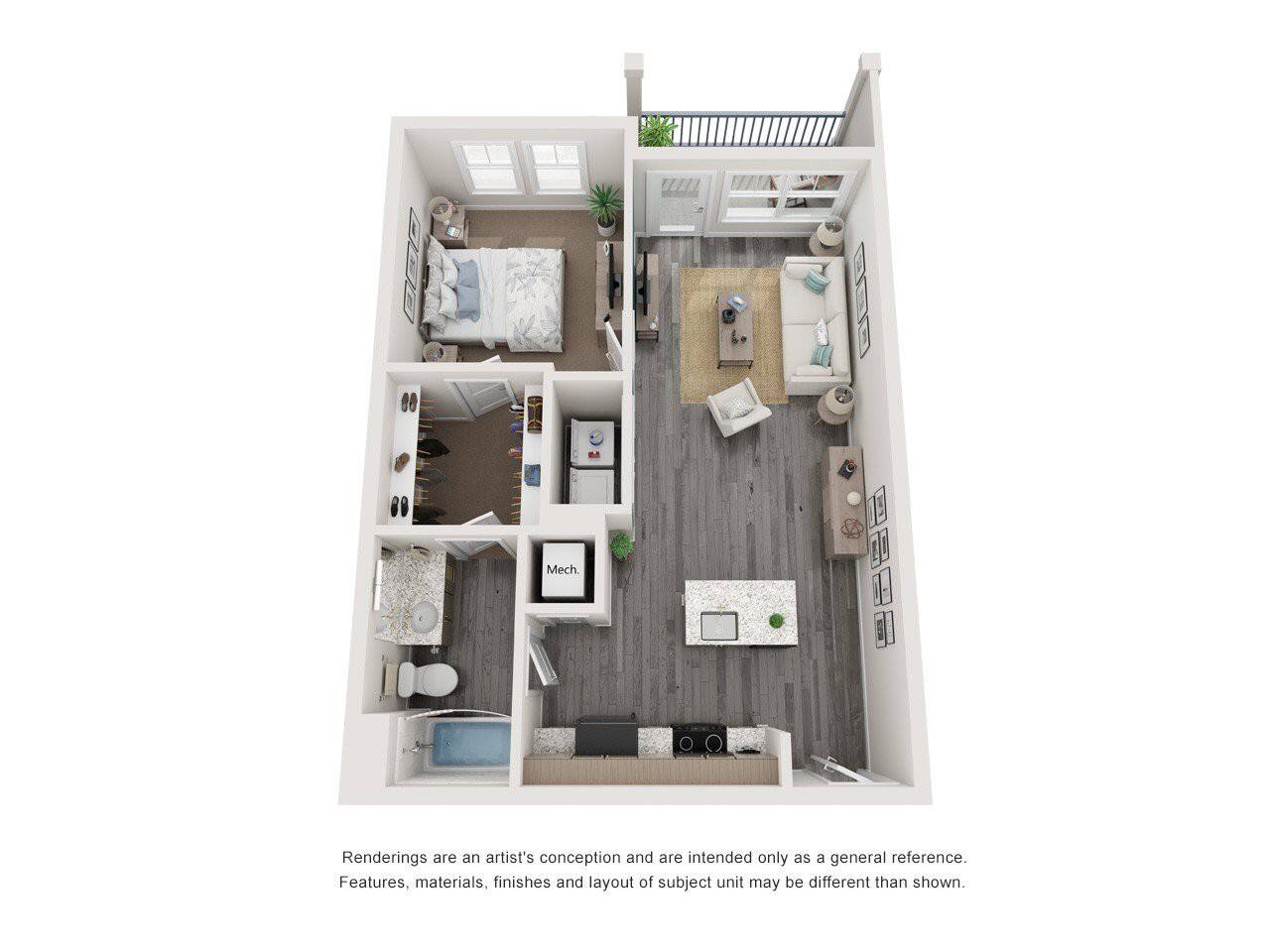 Floorplan diagram for A1, showing 1 bedroom