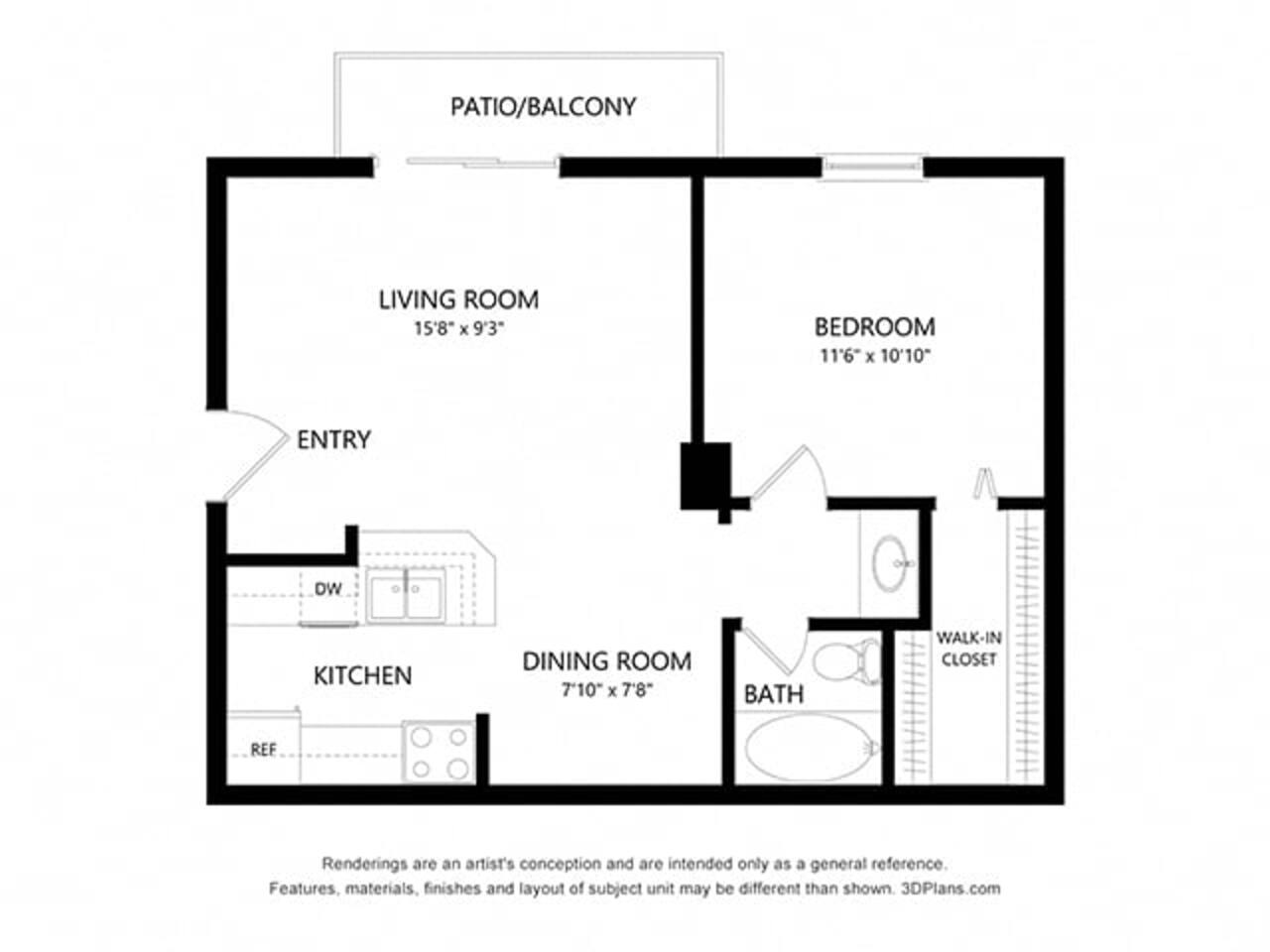 Floorplan diagram for A1, showing 1 bedroom