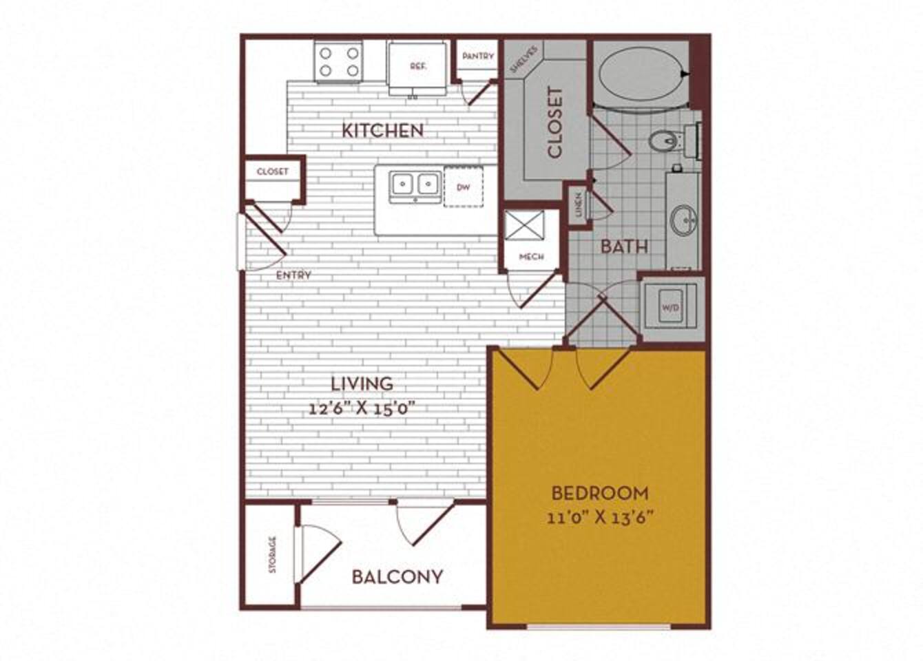 Floorplan diagram for A2, showing 1 bedroom