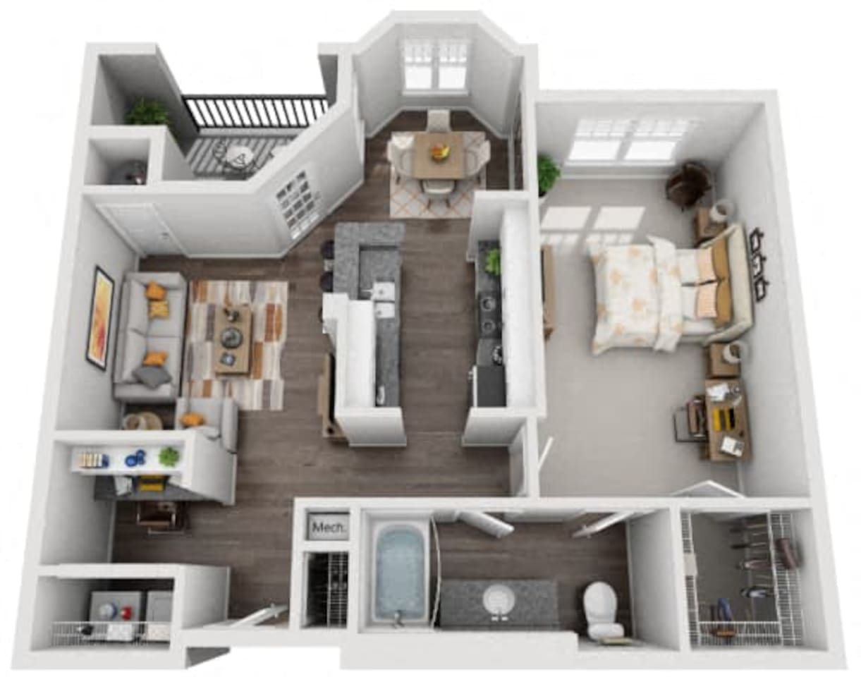 Floorplan diagram for The Midtown, showing 1 bedroom