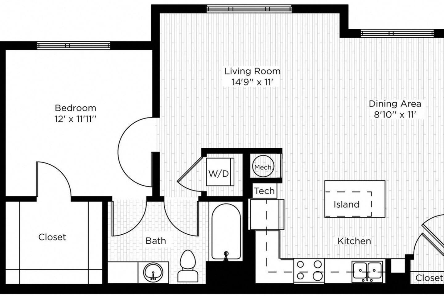 Floorplan diagram for 1BC WEST, showing 1 bedroom