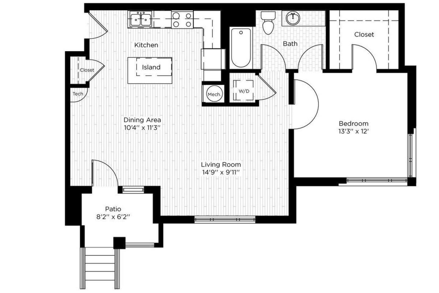 Floorplan diagram for 1C PATIO WEST, showing 1 bedroom