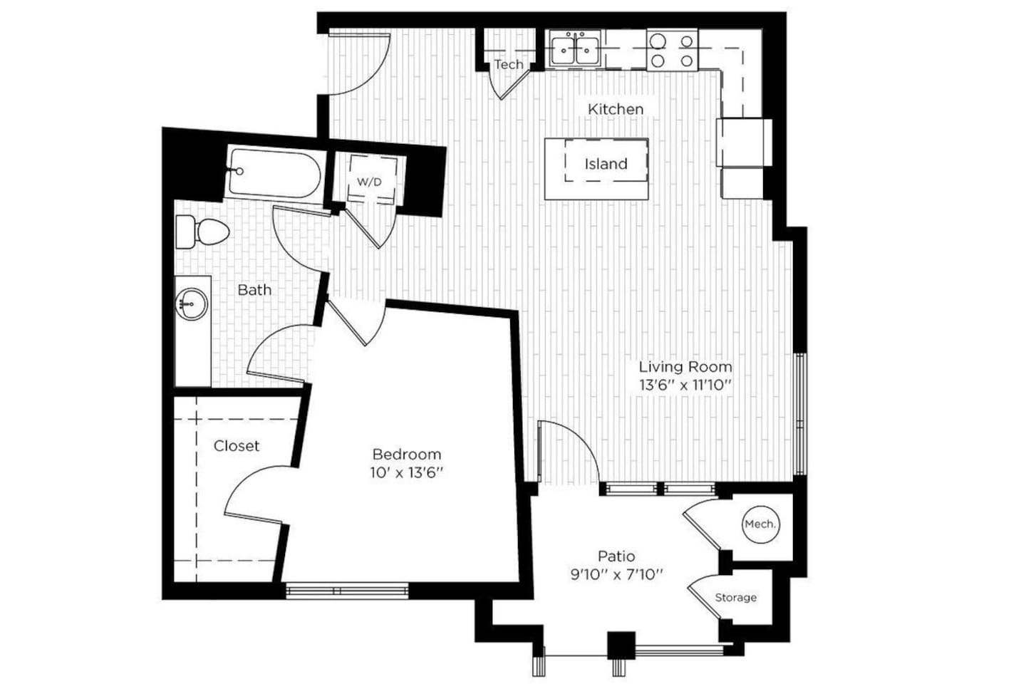 Floorplan diagram for 1F WEST, showing 1 bedroom