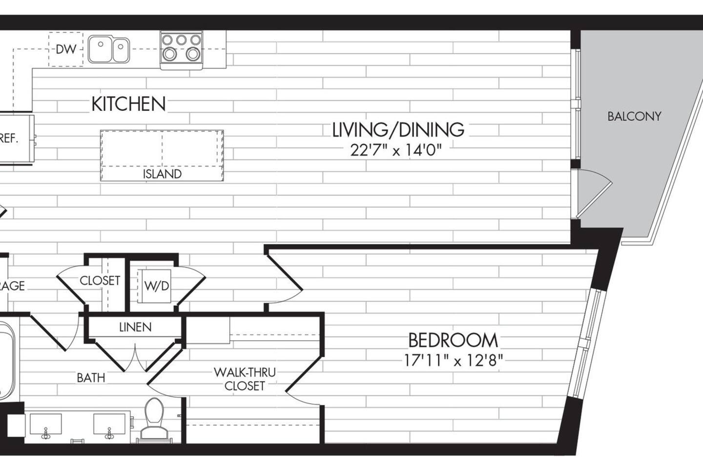 Floorplan diagram for 1R, showing 1 bedroom