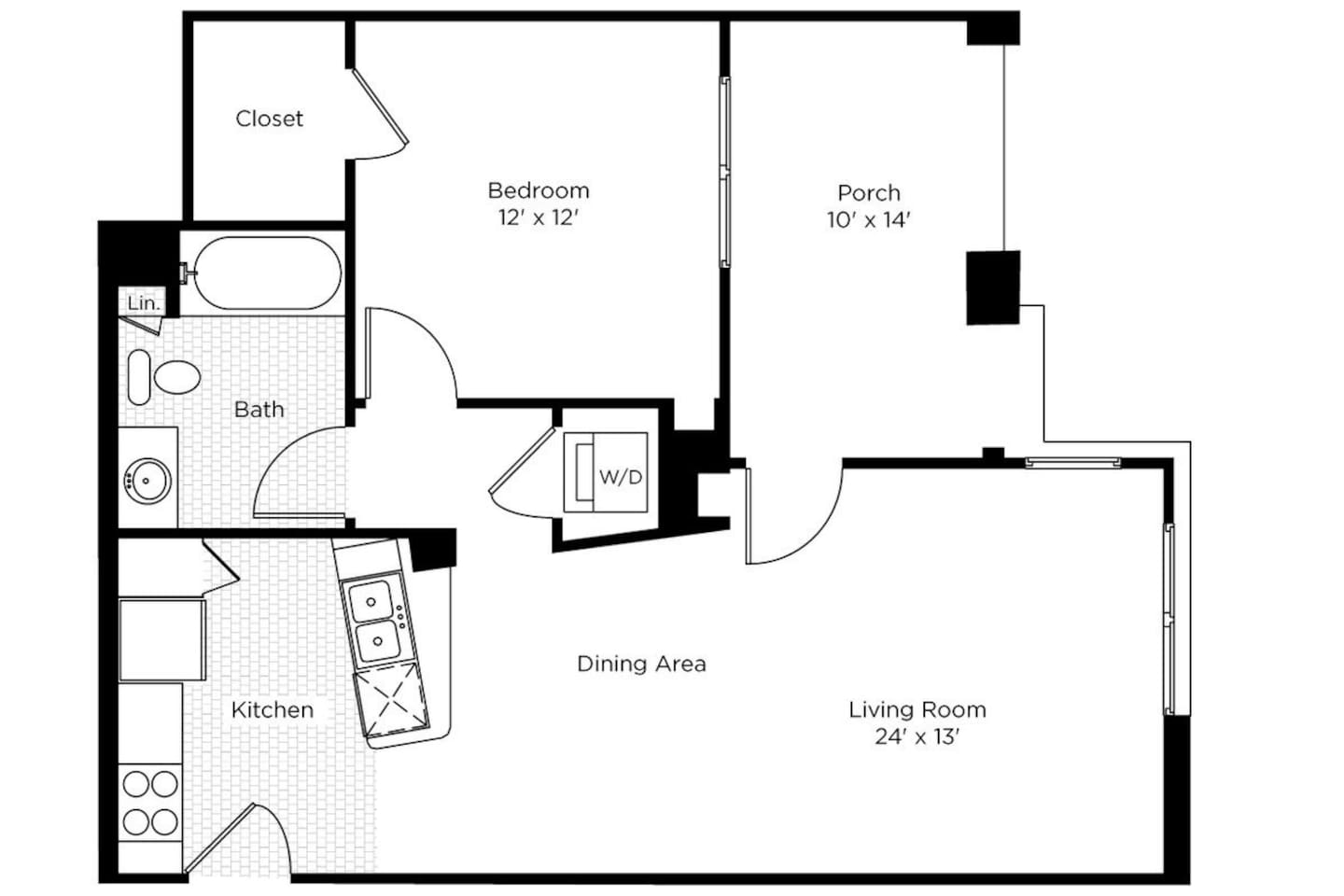 Floorplan diagram for 1CN, showing 1 bedroom