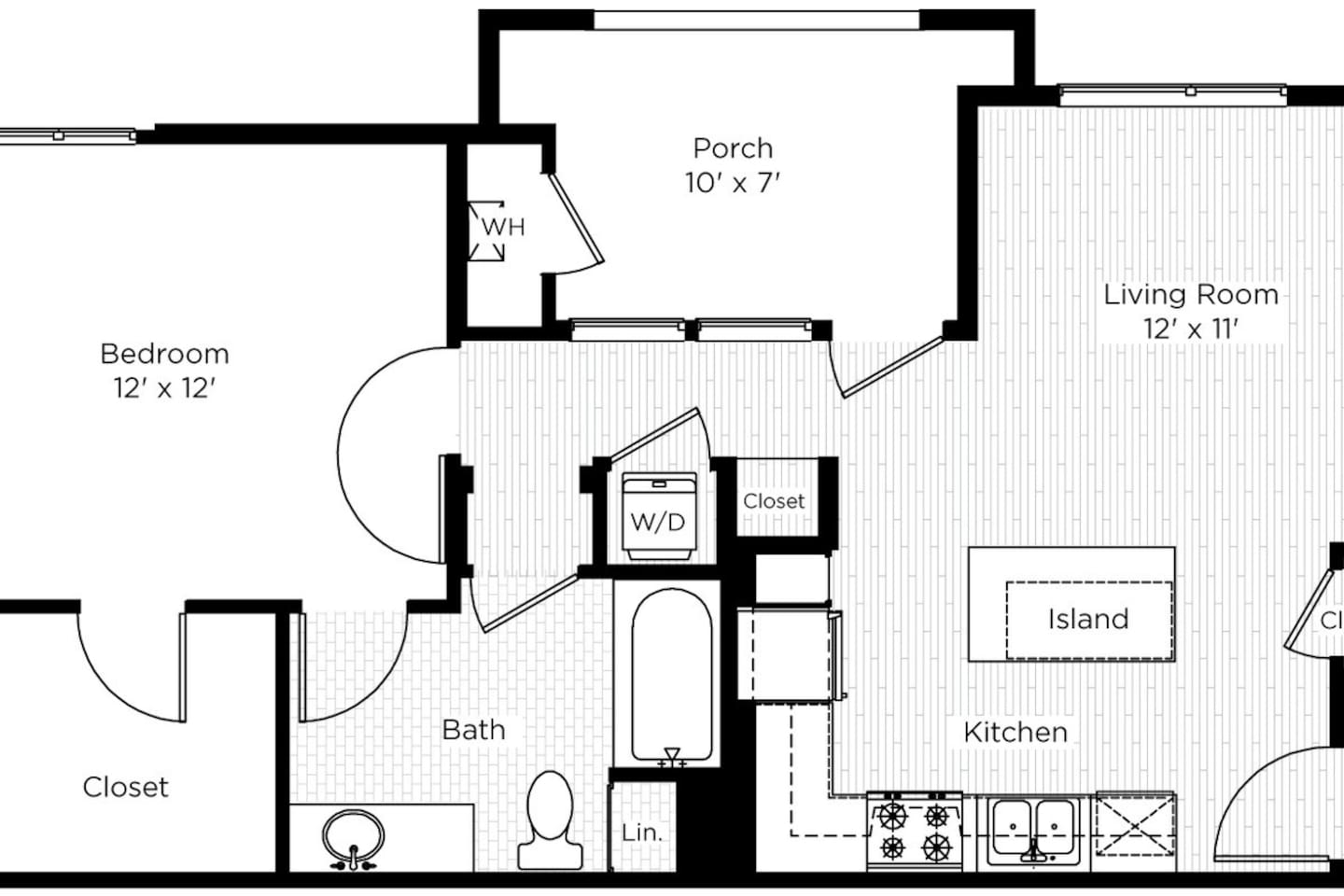 Floorplan diagram for 1AA, showing 1 bedroom