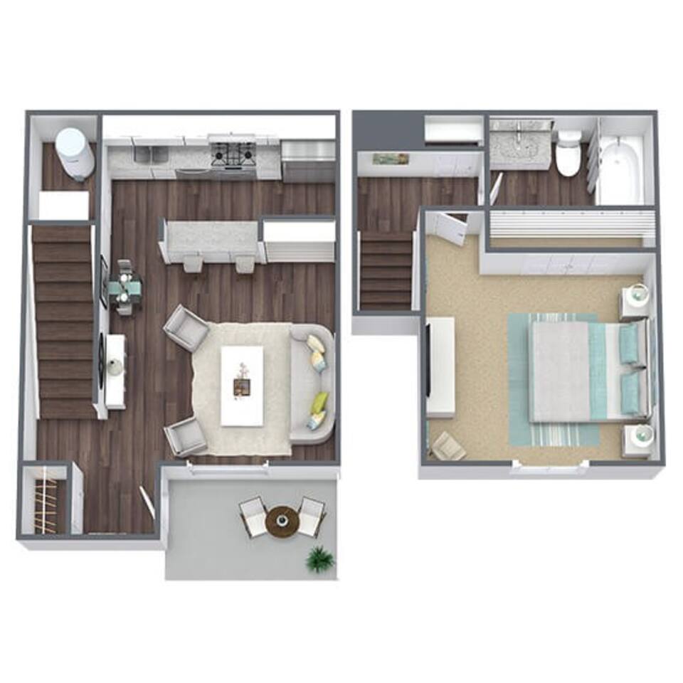 Floorplan diagram for A1 | Azalea Townhome, showing 1 bedroom