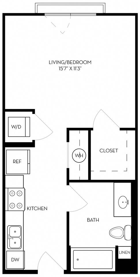 Floorplan diagram for Residence 1, showing Studio