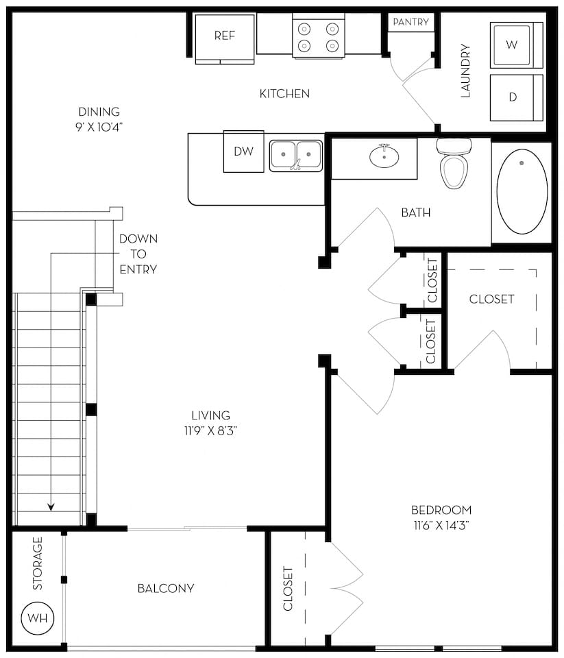 Floorplan diagram for Residence 4, showing 1 bedroom