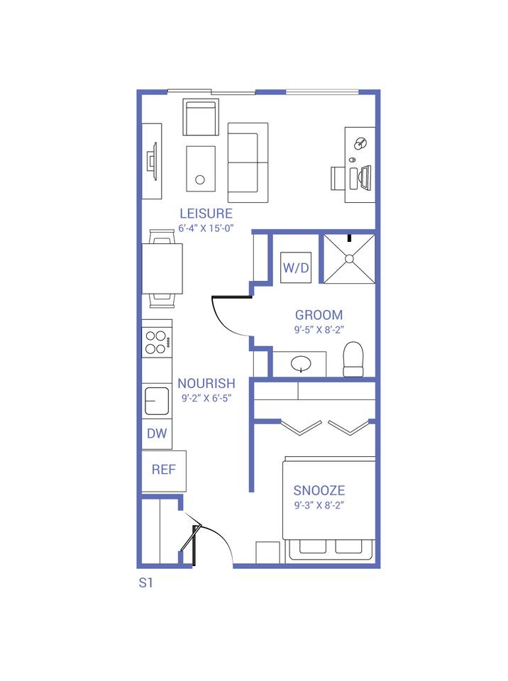 Floorplan diagram for S1, showing Studio