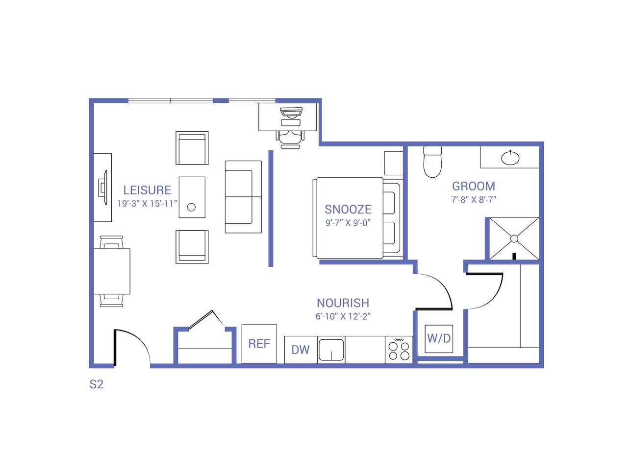 Floorplan diagram for S2, showing Studio