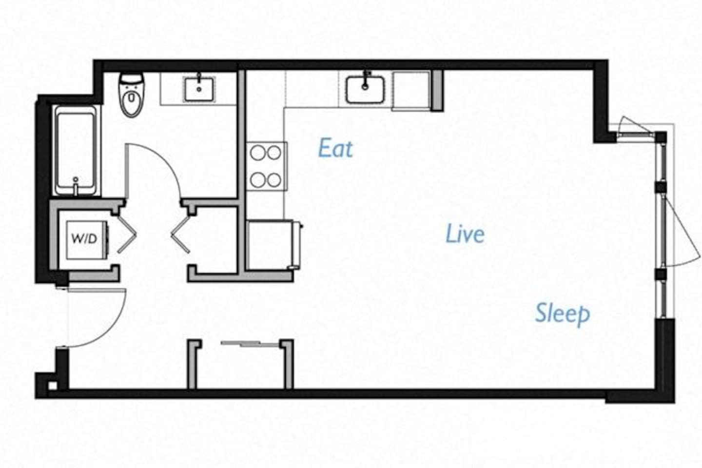 Floorplan diagram for A3- 0S, showing Studio