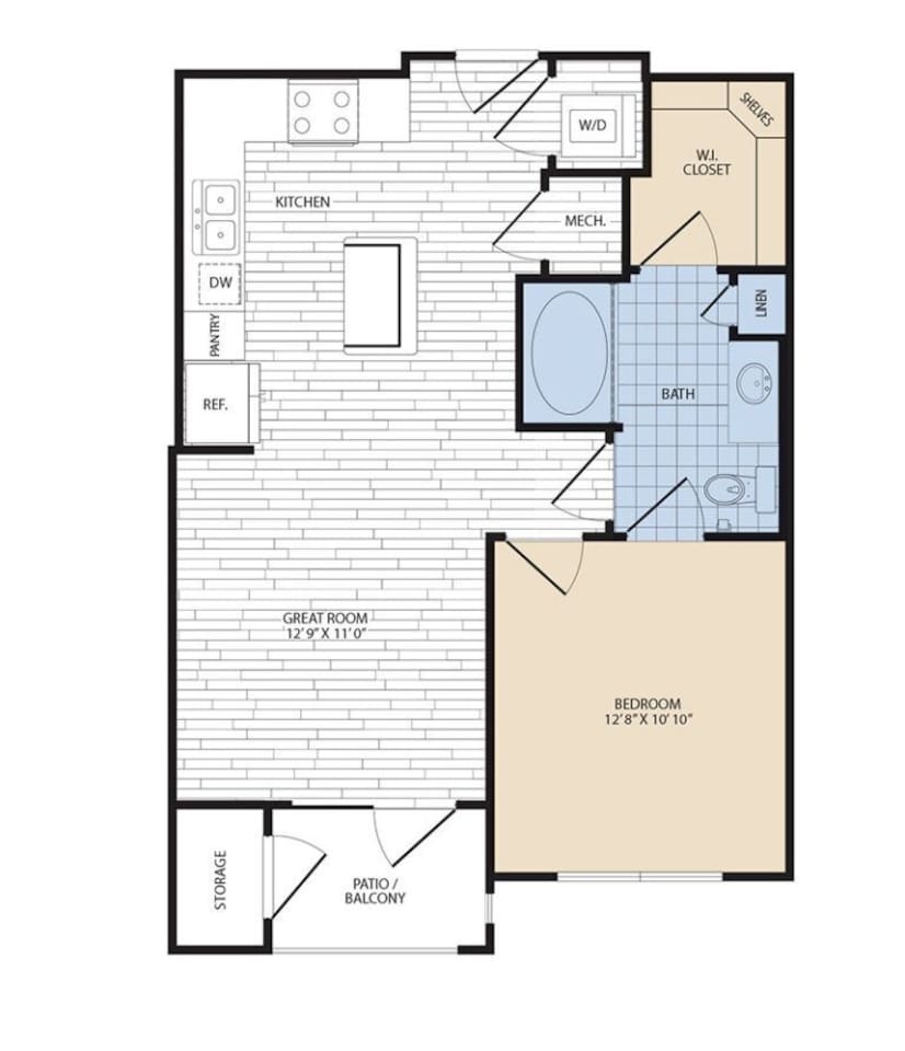 Floorplan diagram for A1, showing 1 bedroom