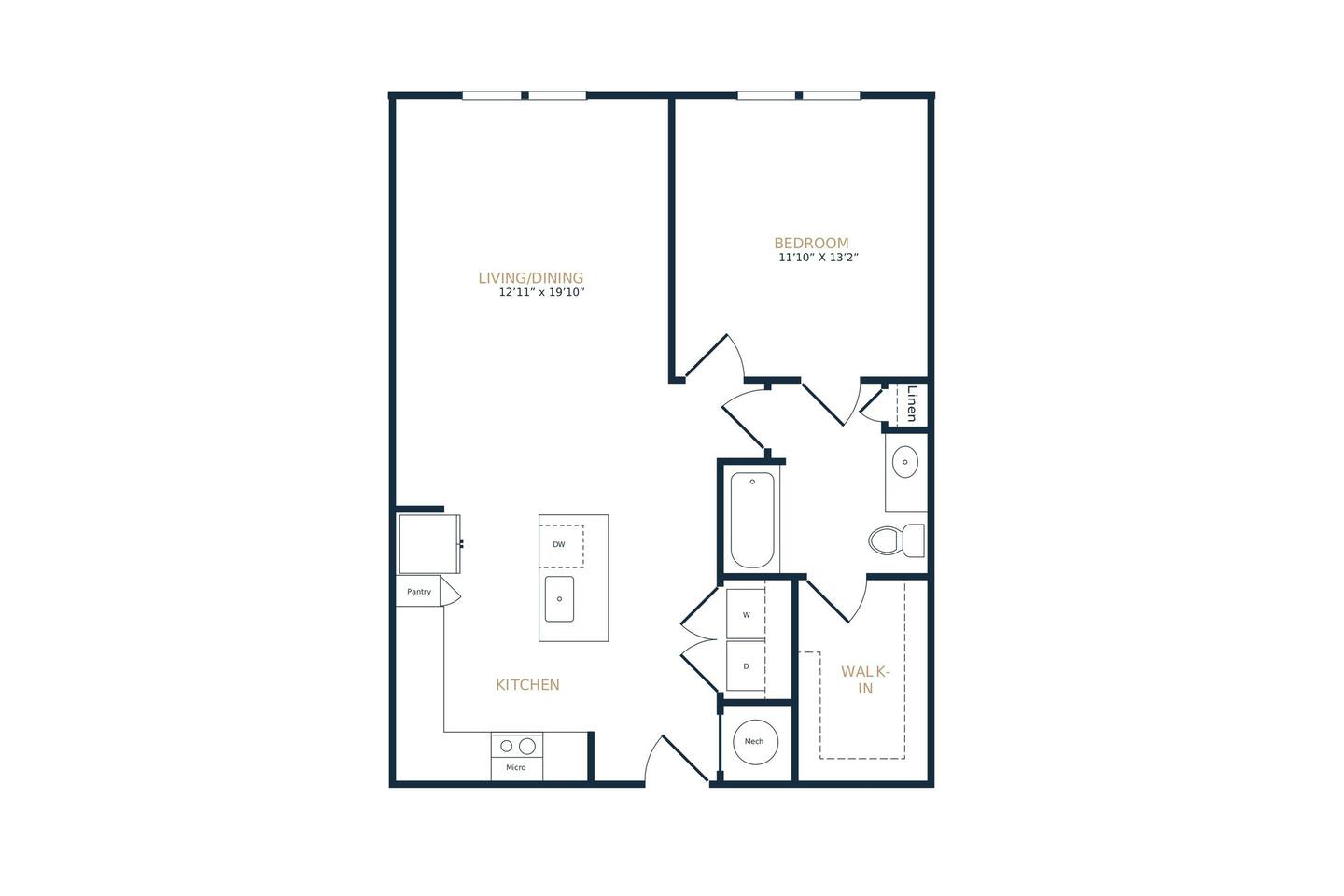 Floorplan diagram for A1, showing 1 bedroom