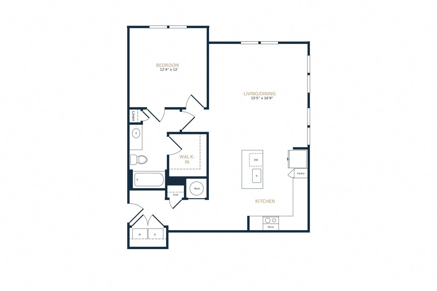 Floorplan diagram for A2, showing 1 bedroom