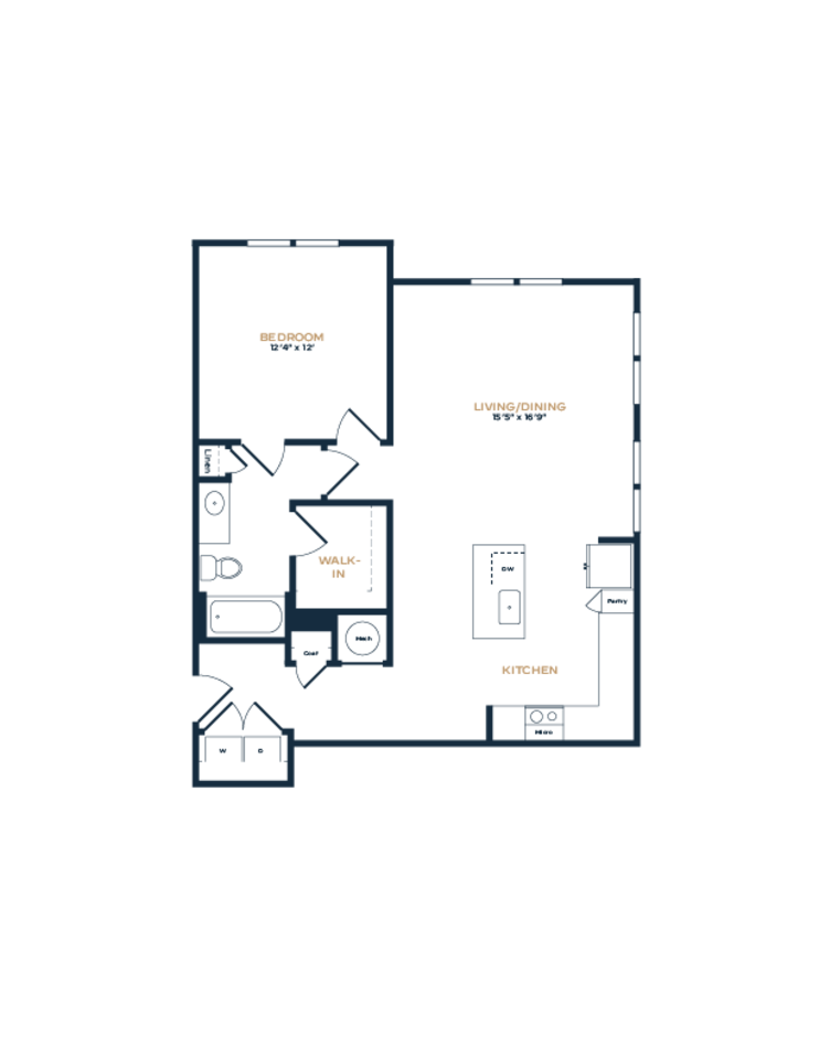 Floorplan diagram for A2 Essential, showing 1 bedroom