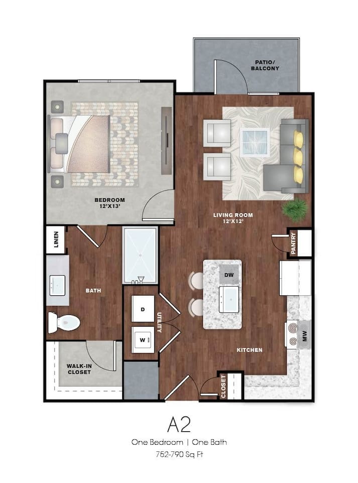 Floorplan diagram for A2, showing 1 bedroom