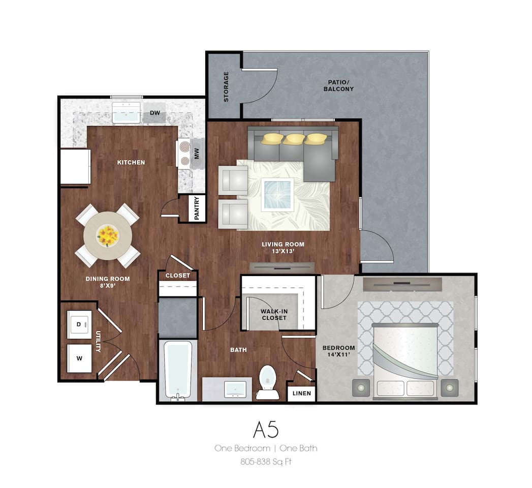 Floorplan diagram for A5, showing 1 bedroom