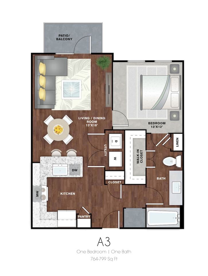 Floorplan diagram for A3b Essential, showing 1 bedroom