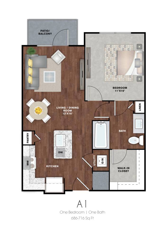 Floorplan diagram for A8 Essential, showing 1 bedroom