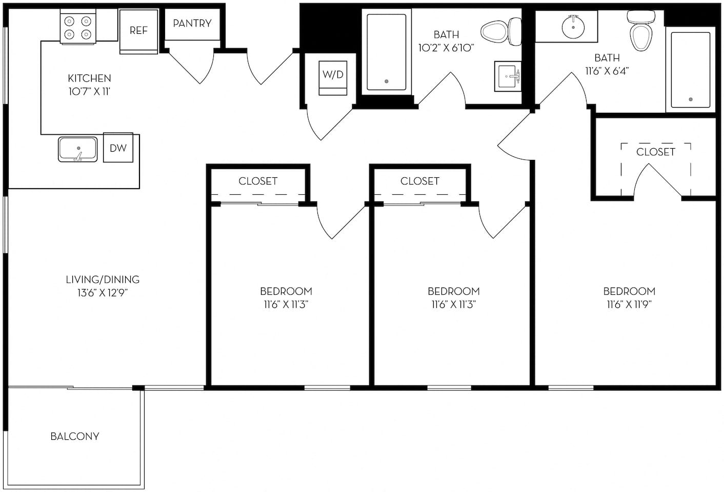 Floorplan diagram for C1, showing 3 bedroom