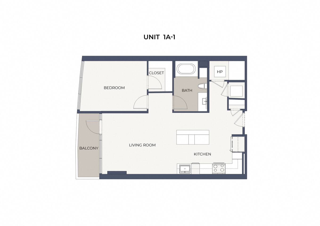 Floorplan diagram for A1b, showing 1 bedroom