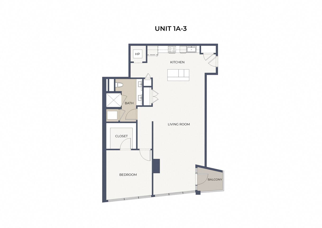 Floorplan diagram for A3, showing 1 bedroom