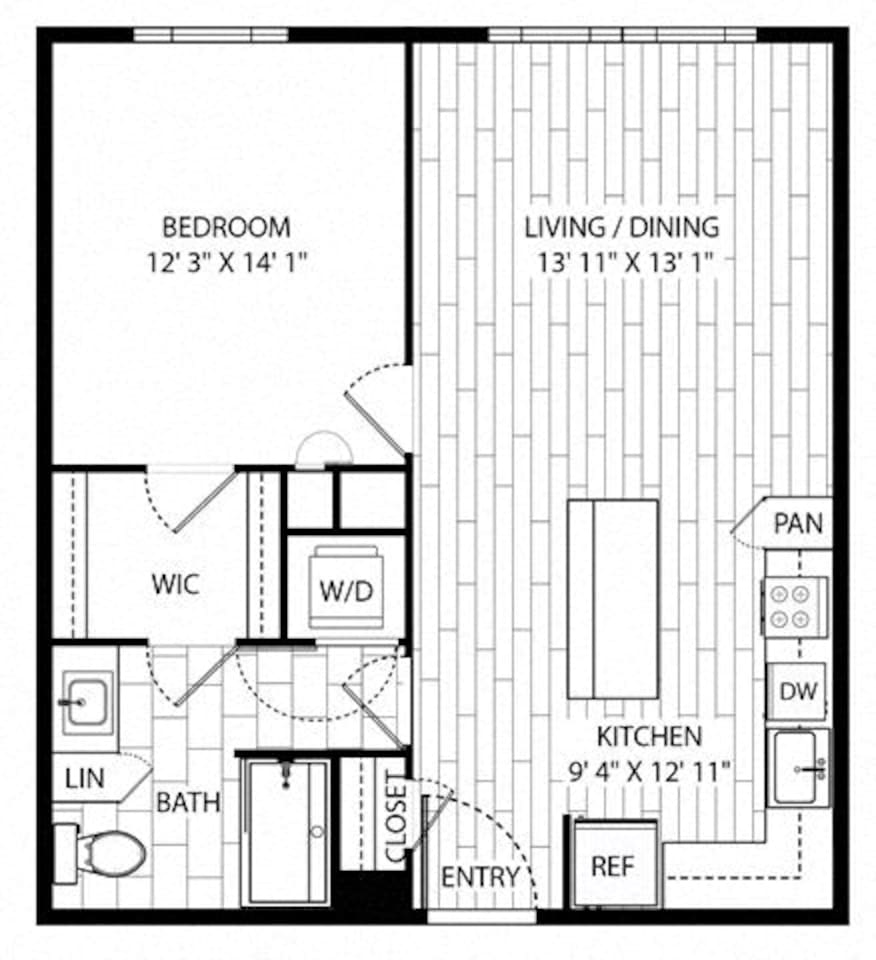 Floorplan diagram for Eucalyptus, showing 1 bedroom