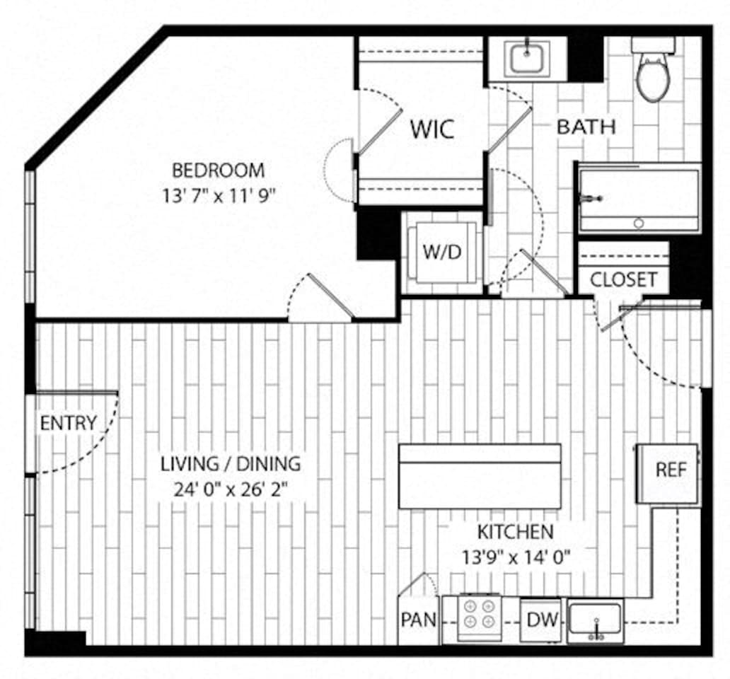 Floorplan diagram for Madrone, showing 1 bedroom