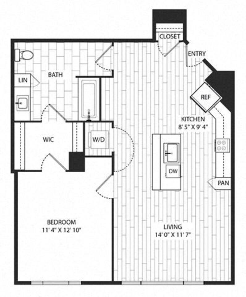 Floorplan diagram for Toyon, showing 1 bedroom