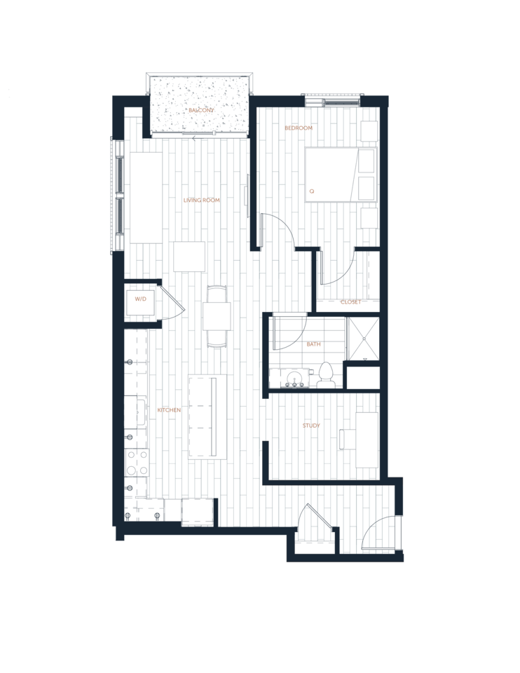 Floorplan diagram for A9 Den, showing 1 bedroom