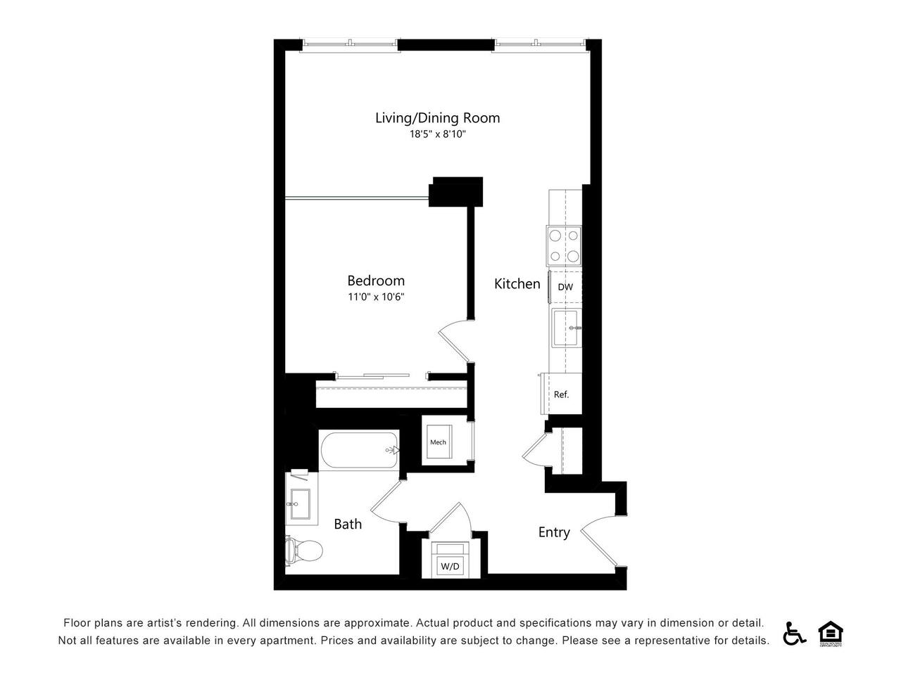 Floorplan diagram for B49, showing 1 bedroom