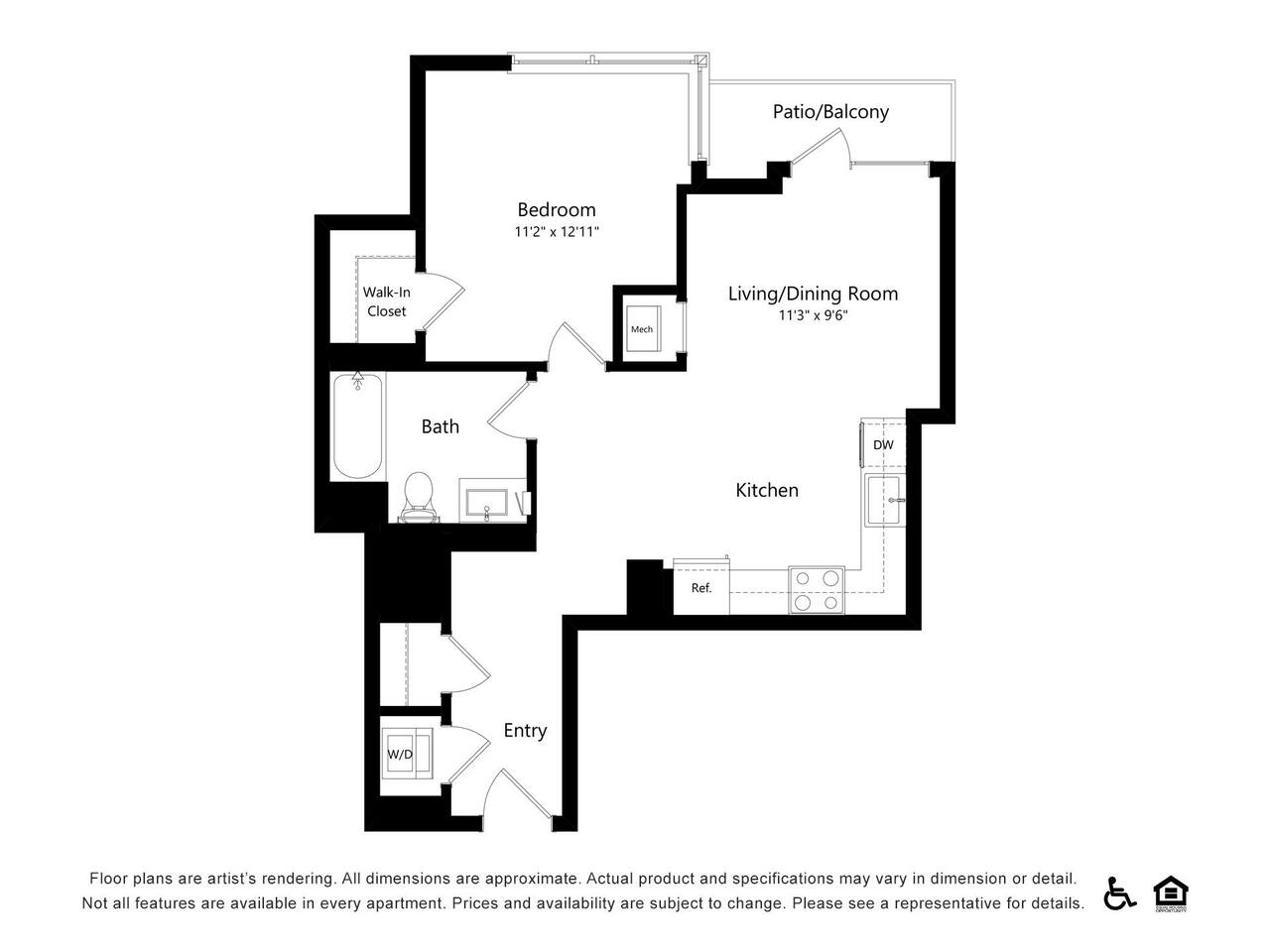 Floorplan diagram for B56, showing 1 bedroom