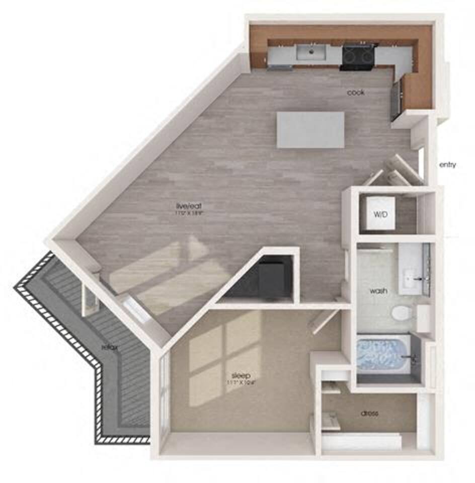 Floorplan diagram for A01, showing 1 bedroom