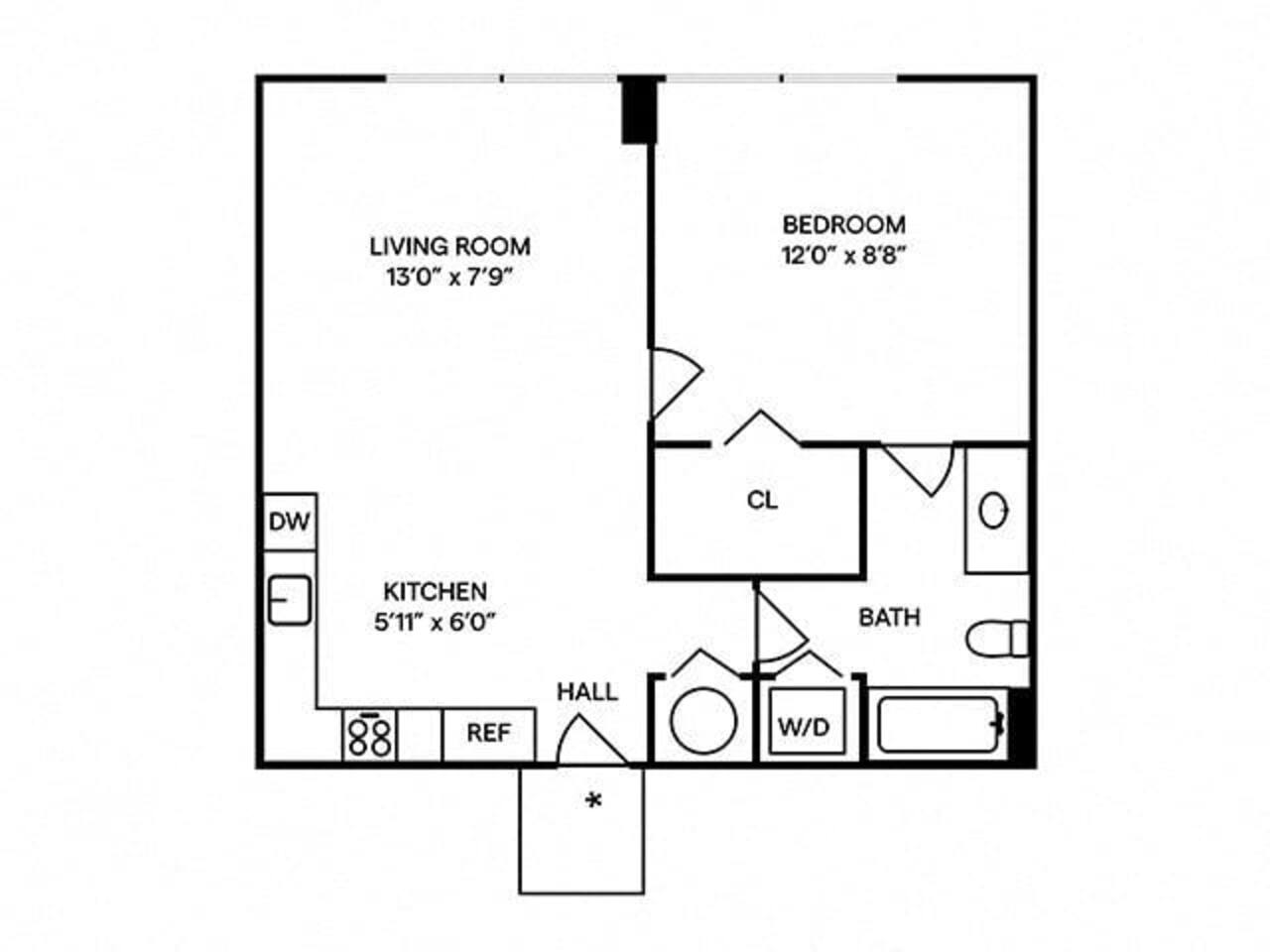 Floorplan diagram for A6 Furnished, showing 1 bedroom