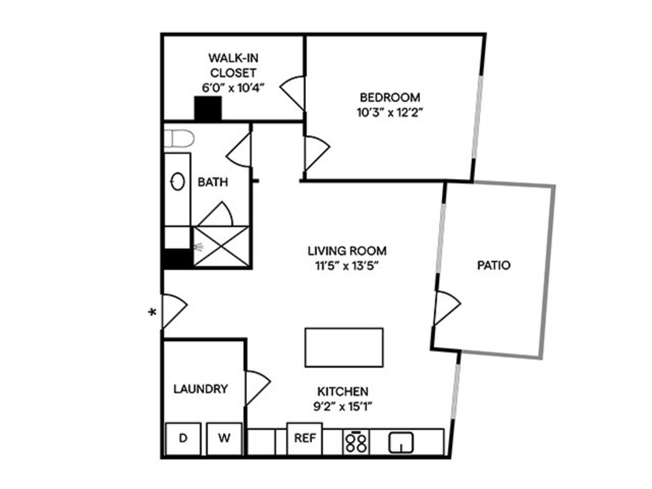 Floorplan diagram for A8, showing 1 bedroom