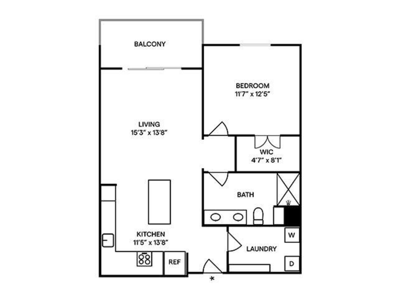 Floorplan diagram for A11, showing 1 bedroom