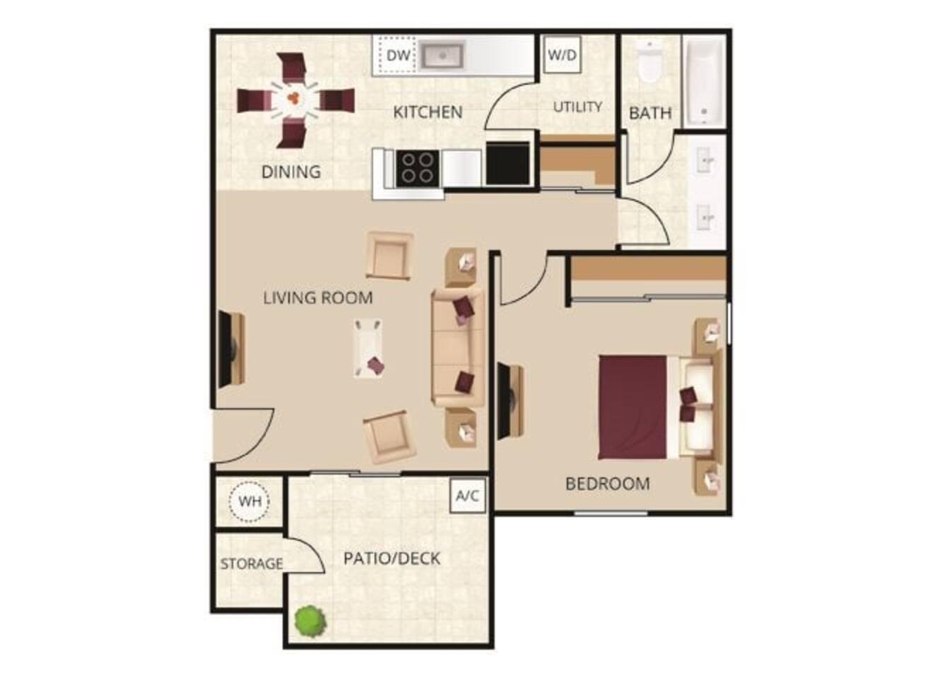 Floorplan diagram for The Del Rey, showing 1 bedroom