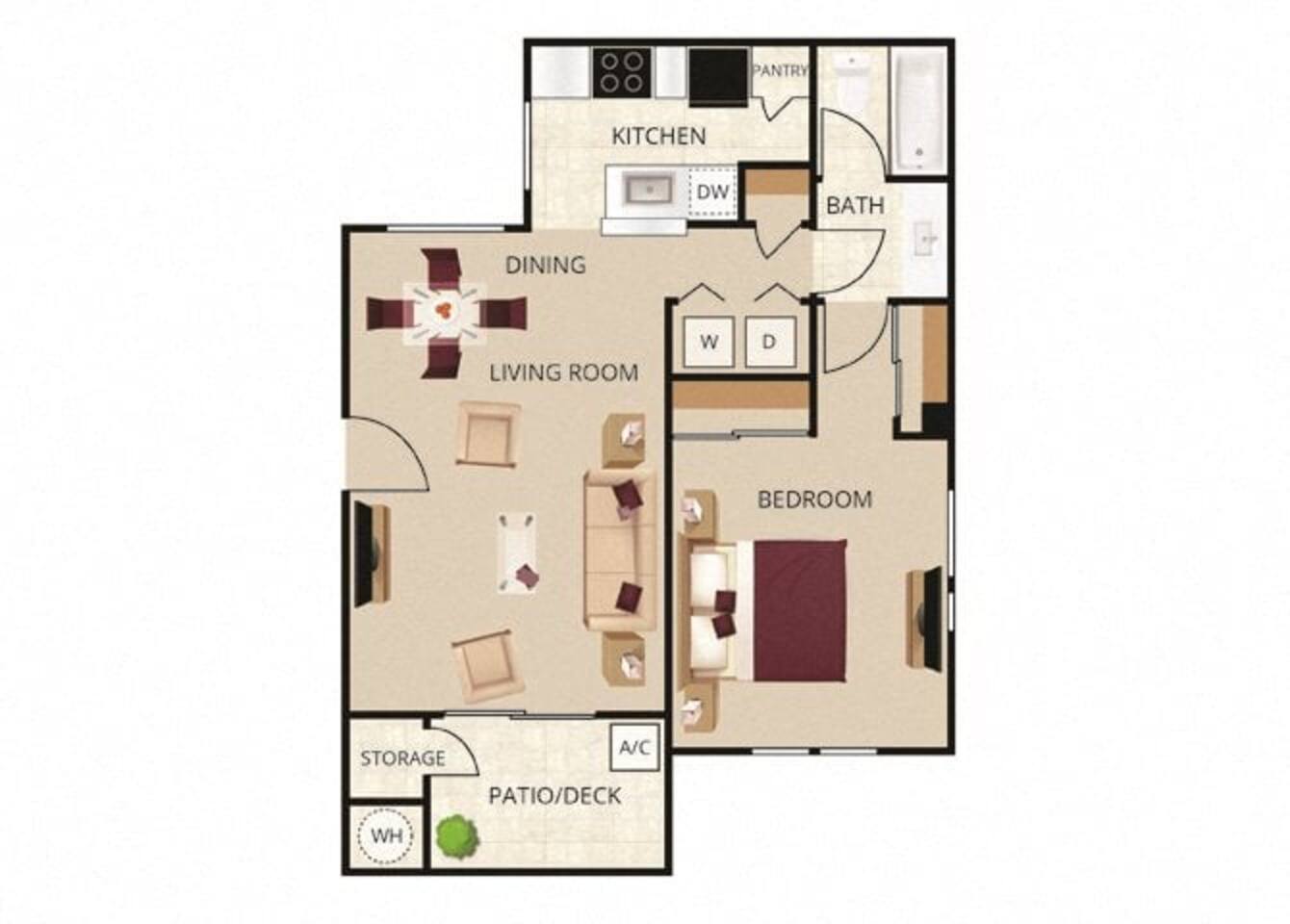 Floorplan diagram for The Barcelona, showing 1 bedroom