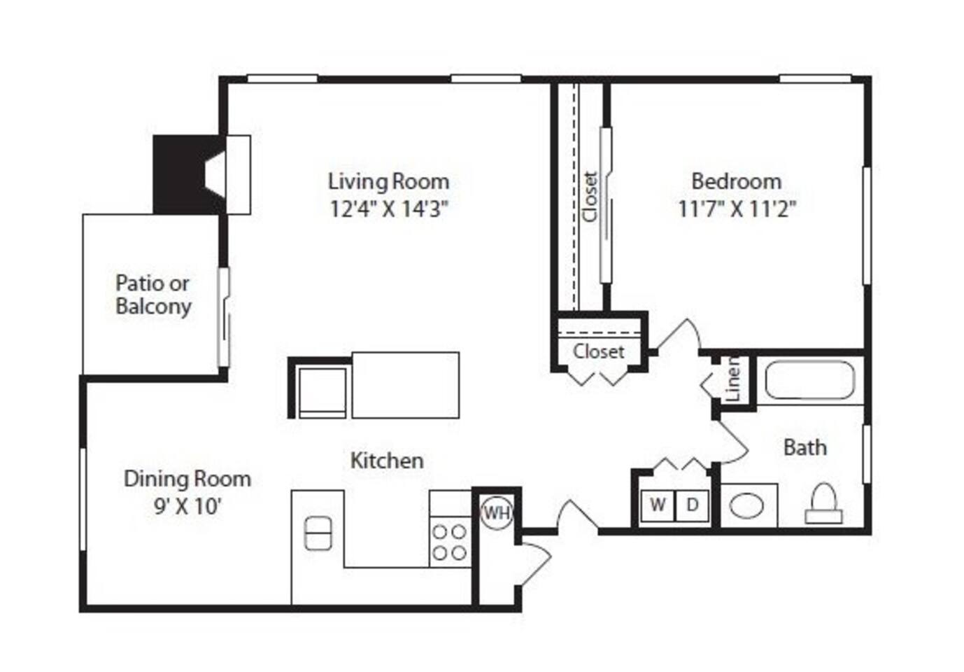 Floorplan diagram for A1 Renovated, showing 1 bedroom