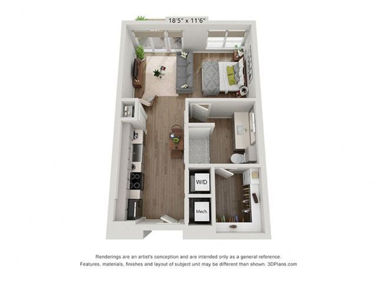 Floorplan diagram for S1.1, showing Studio