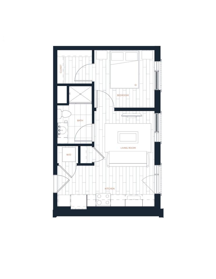 Floorplan diagram for A2 - 1 Bed 1 Bath, showing 1 bedroom