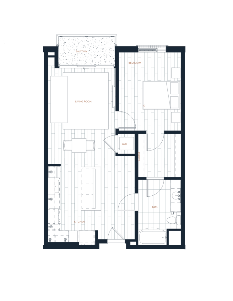 Floorplan diagram for A5 - 1 Bed 1 Bath, showing 1 bedroom