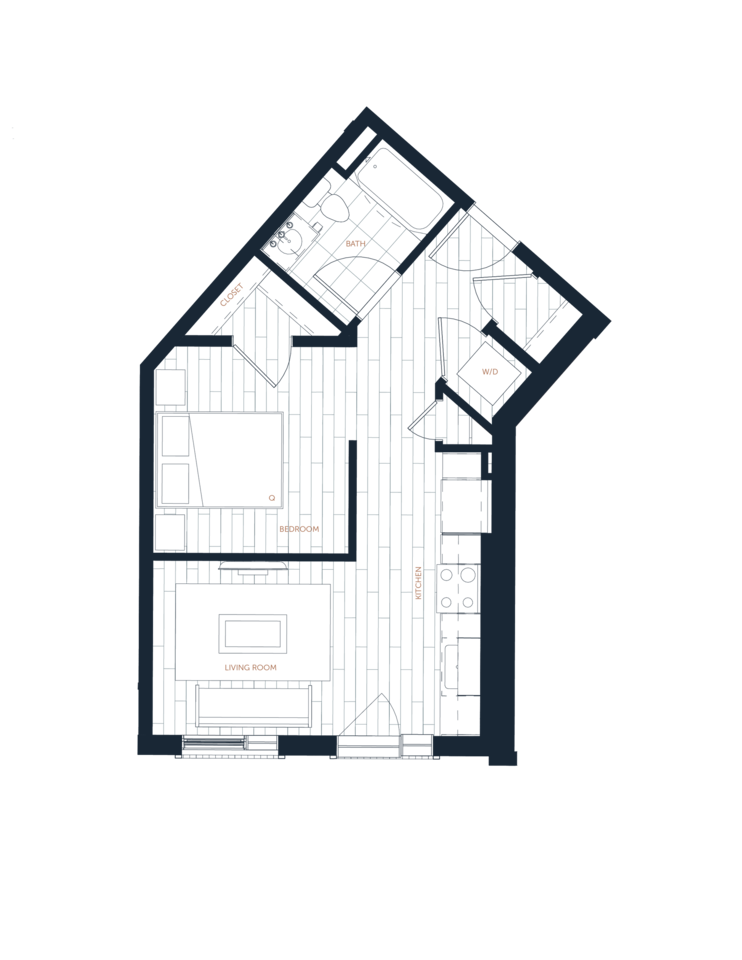Floorplan diagram for A6 - 1 Bed 1 Bath, showing 1 bedroom