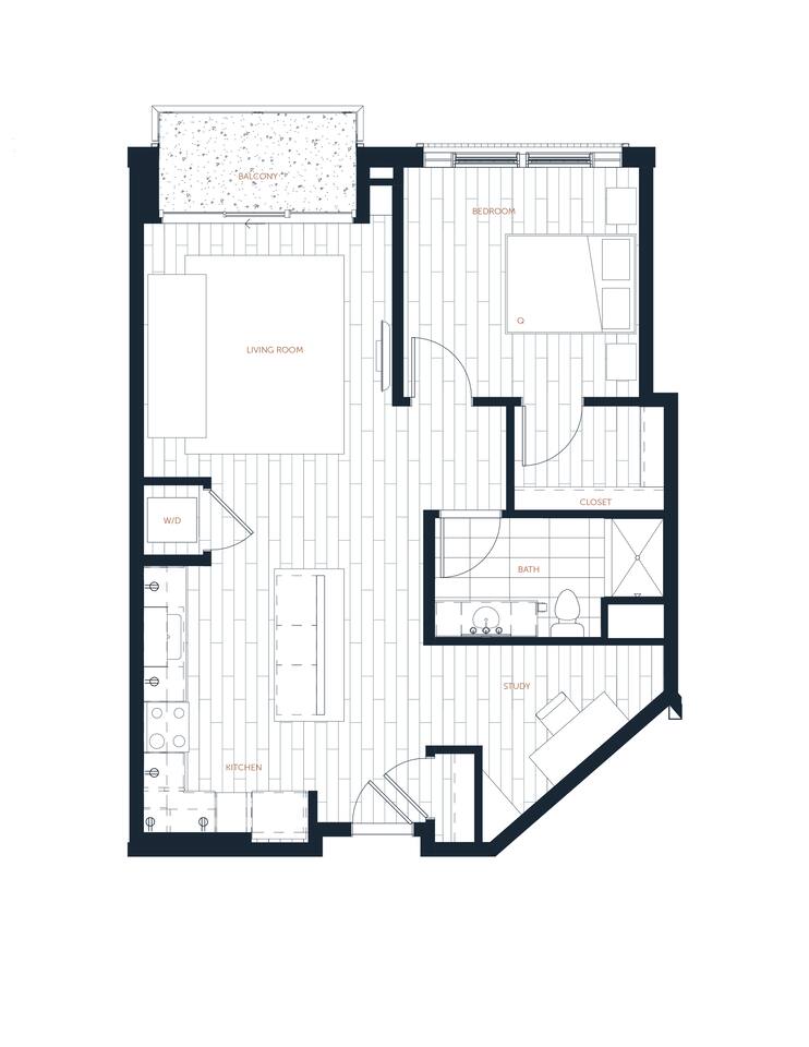 Floorplan diagram for A7 - 1 Bed 1 Bath, showing 1 bedroom