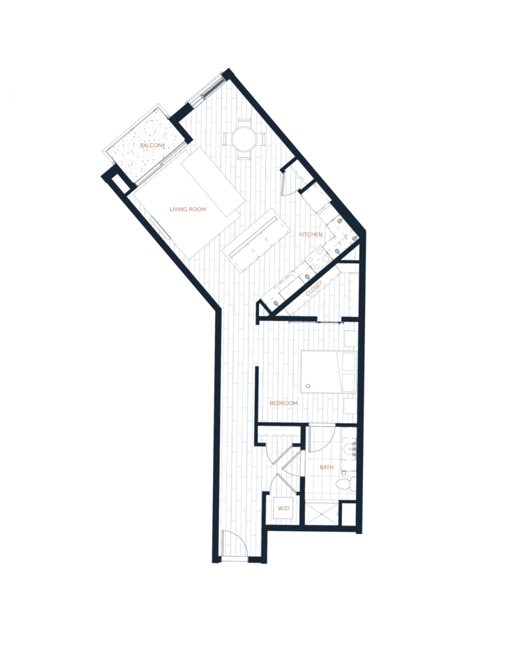 Floorplan diagram for A8 - 1 Bed 1 Bath, showing 1 bedroom